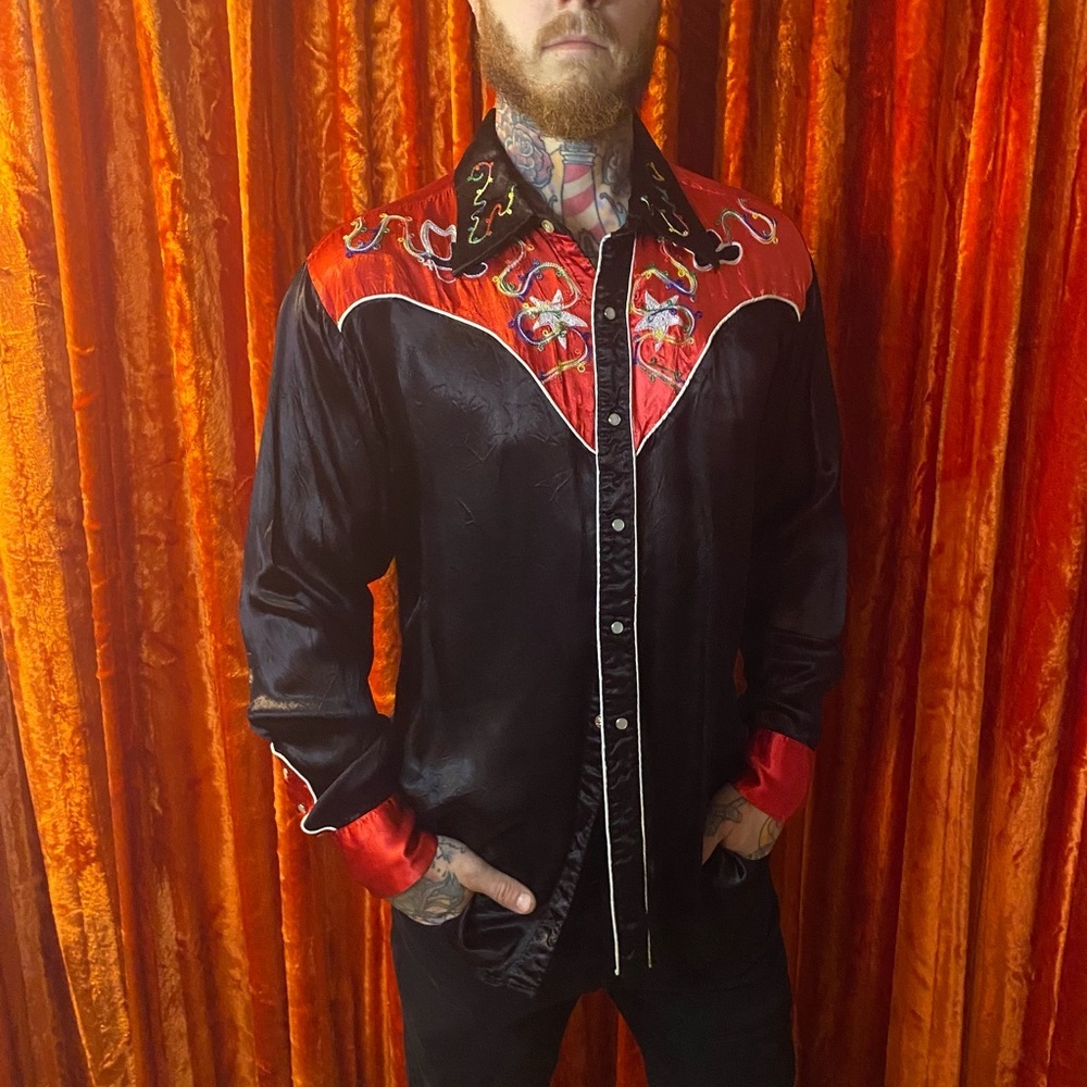 RARE!!VINTAGE!! WESTERN CRAFT satin shirt